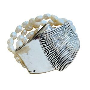 E&L 925 Sterling Silver Israel Fresh-Water Pearl Electroform Magnetic Bracelet